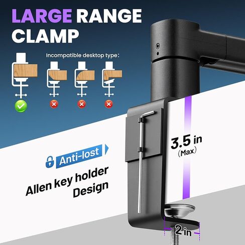 CAHAYA Mic Boom Arm Stand - Low Profile Adjustable Microphone Arm Desk Stand with 3.5" Extension Pole Compatible with Shure SM7B, BlueYeti, FIFINE, HyperX QuadCast in Saudi Arabia