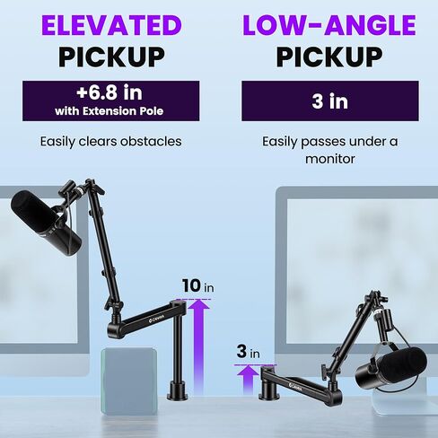 CAHAYA Mic Boom Arm Stand - Low Profile Adjustable Microphone Arm Desk Stand with 3.5" Extension Pole Compatible with Shure SM7B, BlueYeti, FIFINE, HyperX QuadCast in Saudi Arabia
