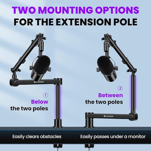 CAHAYA Mic Boom Arm Stand - Low Profile Adjustable Microphone Arm Desk Stand with 3.5" Extension Pole Compatible with Shure SM7B, BlueYeti, FIFINE, HyperX QuadCast in Saudi Arabia