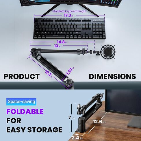 CAHAYA Mic Boom Arm Stand - Low Profile Adjustable Microphone Arm Desk Stand with 3.5" Extension Pole Compatible with Shure SM7B, BlueYeti, FIFINE, HyperX QuadCast in Saudi Arabia