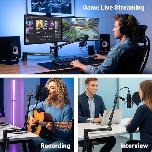 CAHAYA Mic Boom Arm Stand - Low Profile Adjustable Microphone Arm Desk Stand with 3.5" Extension Pole Compatible with Shure SM7B, BlueYeti, FIFINE, HyperX QuadCast in Saudi Arabia