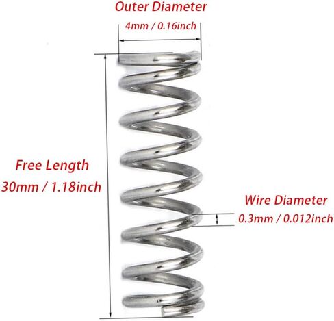 RWRAPS 100pcs/lot Small Springs Compression Spring, 304 Stainless Steel Small Spring (0.3 * 4 * 30mm), 4mm OD, 30mm Length, 0.3mm Wire Diameter Mechanical 304 Stainless Steel in Kuwait