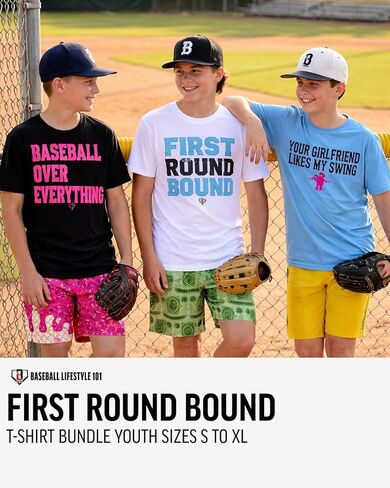مجموعة تي شيرت شبابي من Baseball Lifestyle 101 First Round Bound للأولاد بمقاسات شبابية S-XL in Kuwait
