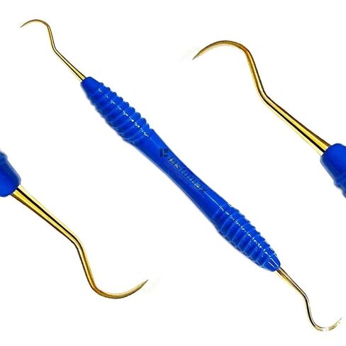 قشارة المنجل الاحترافية H6/H7 مقبض أزرق من السيليكون الصغير ونصائح ذهبية من التيتانيوم لجير اللثة، ولوحة، وحساب التفاضل والتكامل، مجموعة أدوات طب الأسنان البيطرية، أدوات شاملة للعناية بالفم، أداة اختيار طبيب الأسنان in Kuwait