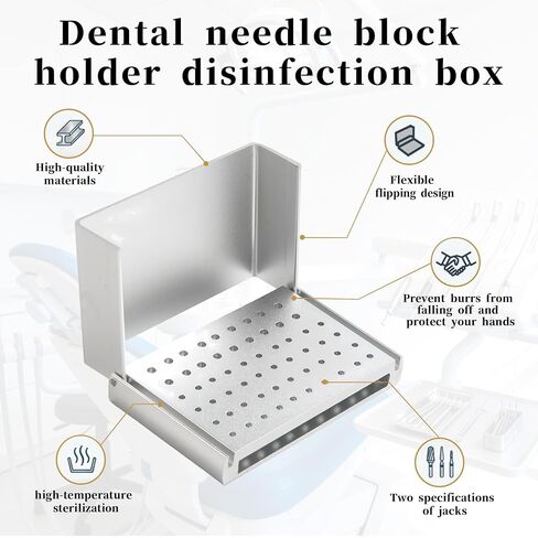 Dental Burs Block Holder Case Disinfection for FG and CA Burs Diamond Burs Aluminium Autoclavable Opening Box 58 Holes Sliver in Kuwait