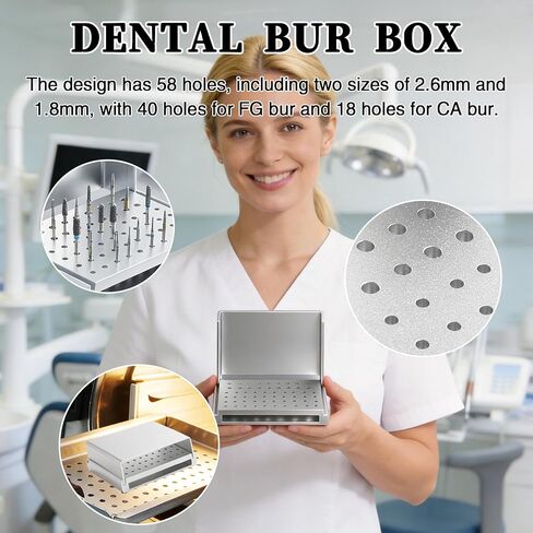 Dental Burs Block Holder Case Disinfection for FG and CA Burs Diamond Burs Aluminium Autoclavable Opening Box 58 Holes Sliver in Kuwait
