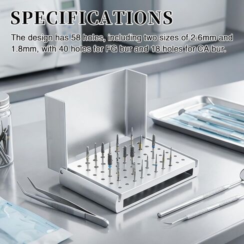 Dental Burs Block Holder Case Disinfection for FG and CA Burs Diamond Burs Aluminium Autoclavable Opening Box 58 Holes Sliver in Kuwait