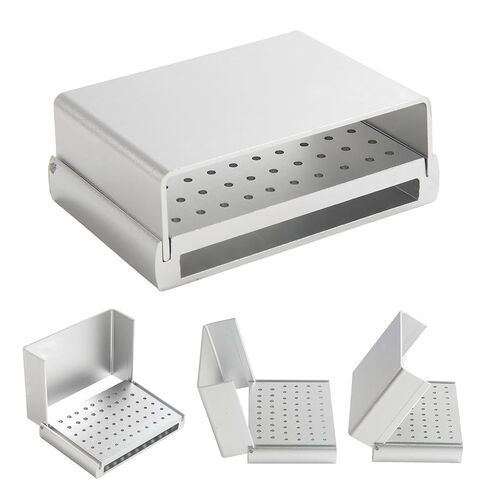 Dental Burs Block Holder Case Disinfection for FG and CA Burs Diamond Burs Aluminium Autoclavable Opening Box 58 Holes Sliver in Kuwait
