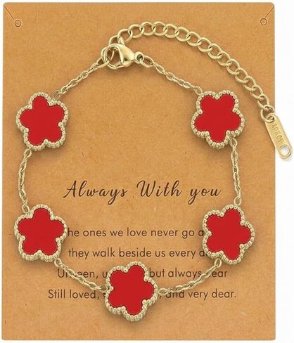 18K Gold Plated Five Leaf Clover Bracelet for Women Stainless Steel Lucky Charm Adjustable Chain Dainty Jewelry Gift for Birthday Anniversary in Saudi Arabia