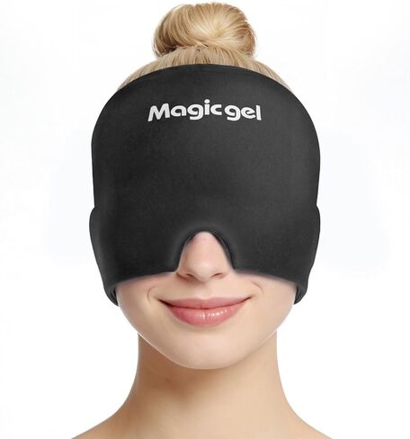 Magic Gel Migraine Relief Cap, 180° Cooling Gel Headache Relief Cap for Migraines, Ice Cap for Head, Mask & Cold Compress Head Wrap for Migraine, Hangover, Stress & Sinus Headache Relief (Black) in Kuwait