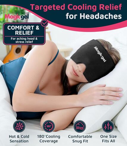 Magic Gel Migraine Relief Cap, 180° Cooling Gel Headache Relief Cap for Migraines, Ice Cap for Head, Mask & Cold Compress Head Wrap for Migraine, Hangover, Stress & Sinus Headache Relief (Black) in Kuwait
