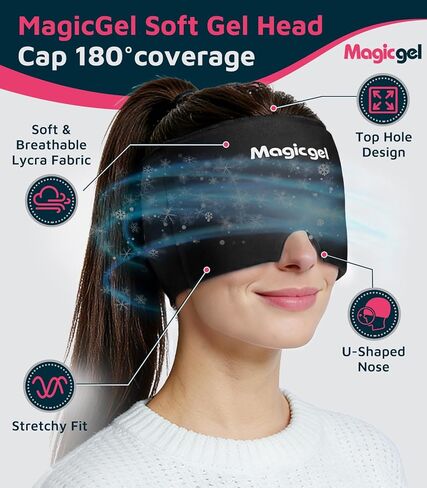 Magic Gel Migraine Relief Cap, 180° Cooling Gel Headache Relief Cap for Migraines, Ice Cap for Head, Mask & Cold Compress Head Wrap for Migraine, Hangover, Stress & Sinus Headache Relief (Black) in Kuwait