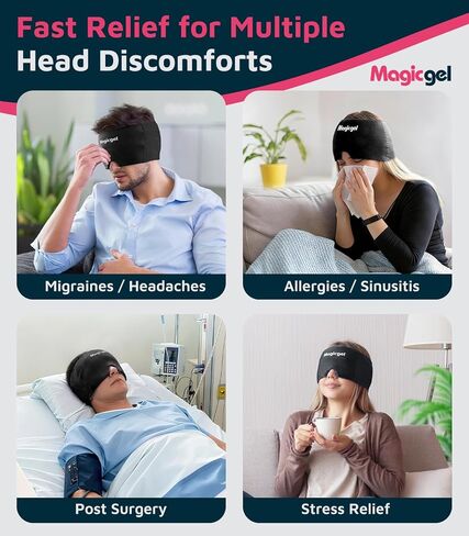 Magic Gel Migraine Relief Cap, 180° Cooling Gel Headache Relief Cap for Migraines, Ice Cap for Head, Mask & Cold Compress Head Wrap for Migraine, Hangover, Stress & Sinus Headache Relief (Black) in Kuwait