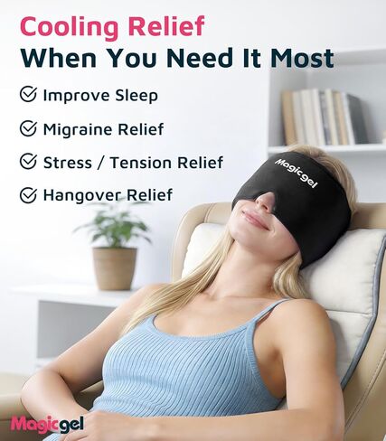 Magic Gel Migraine Relief Cap, 180° Cooling Gel Headache Relief Cap for Migraines, Ice Cap for Head, Mask & Cold Compress Head Wrap for Migraine, Hangover, Stress & Sinus Headache Relief (Black) in Kuwait
