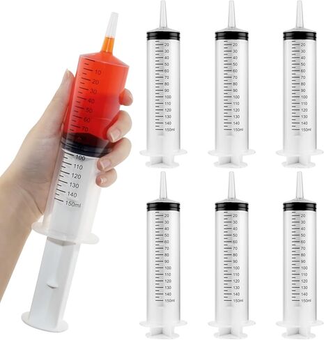 6 Packs Large Plastic Syringe with Measurement for Liquids, Jello shot Party, Medicine Student, Oral, Scientific Labs, Measuring, Dispensing, Home Care (150 ml) in Kuwait