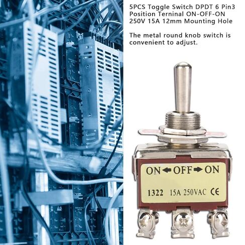 5 قطع تبديل DPDT 6 Pin3 محطة موضع التشغيل على 15A، تبديل الصمام الميكانيكي، فتحة تركيب 12 مم، مقبض دائري معدني يمكن التحكم فيه يدويًا للأغراض الصناعية in Kuwait