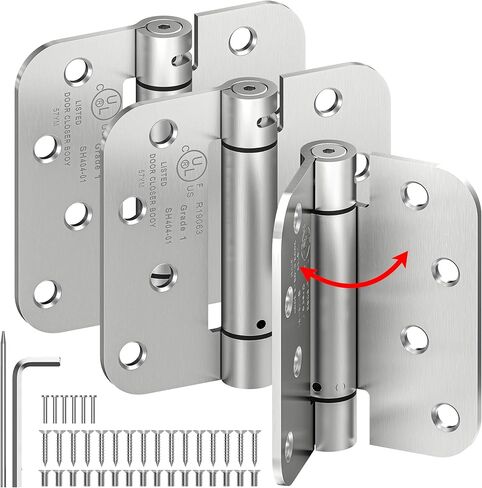 3-Pack Self Closing Door Hinges, 4 Inch Spring Loaded Door Hinges, Adjustable Tension for Exterior,Garage, Front Back Door,Left Right Hand Door, 5/8'' Radius Corners,UL Listed,Brushed Nickel in Saudi Arabia