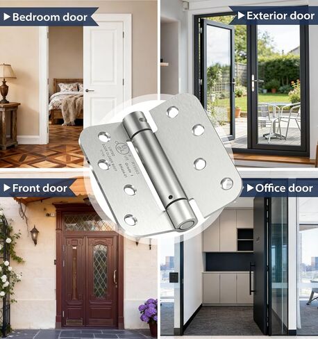 3-Pack Self Closing Door Hinges, 4 Inch Spring Loaded Door Hinges, Adjustable Tension for Exterior,Garage, Front Back Door,Left Right Hand Door, 5/8'' Radius Corners,UL Listed,Brushed Nickel in Saudi Arabia