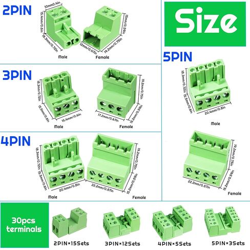 30 مجموعة من المسمار 5.08 مم مجموعة موصل كتلة المحطة PCB 2-pin 3-pin 4-pin 5-pin موصل مناسب لكابل 24-12AWG in Kuwait