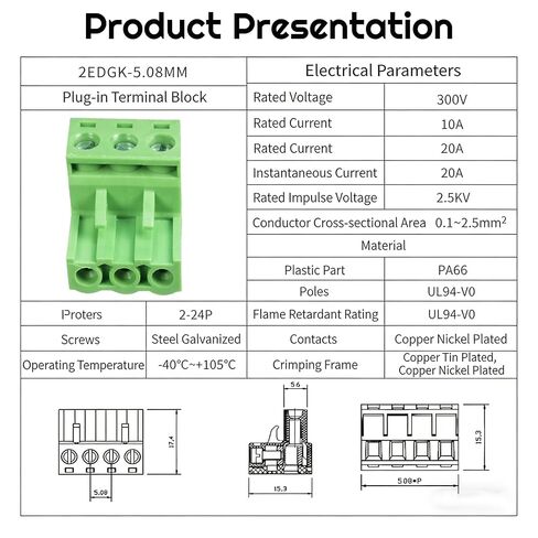 30 مجموعة من المسمار 5.08 مم مجموعة موصل كتلة المحطة PCB 2-pin 3-pin 4-pin 5-pin موصل مناسب لكابل 24-12AWG in Kuwait