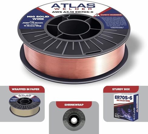 سلك لحام MIG صلب من ATLASWELDER، ER70S-6.030 بوصة 10 رطل مع ترشيش منخفض ومستويات عالية من مزيلات الأكسدة لجميع مواضع لحام الغاز in Kuwait
