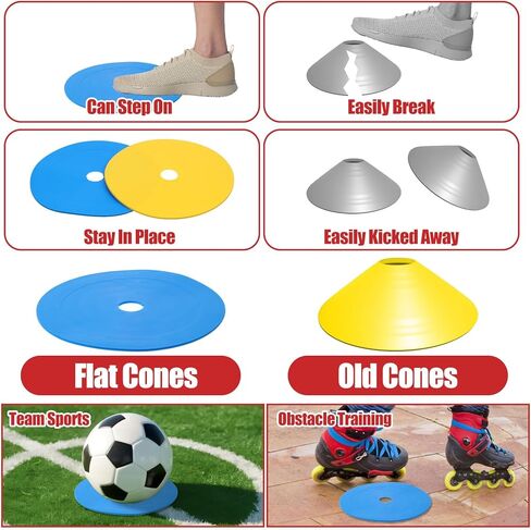 48 قطعة من أقراص التحديد المسطحة المخروطية الشكل مع حامل وحقيبة حمل - 4 ألوان (أحمر، برتقالي، أصفر، أزرق) للتدريب الرياضي، التدريبات الميدانية، تمارين الرشاقة - بلاستيك TPE متين، قطر 6 بوصات in Kuwait