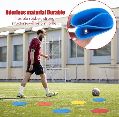 48 قطعة من أقراص التحديد المسطحة المخروطية الشكل مع حامل وحقيبة حمل - 4 ألوان (أحمر، برتقالي، أصفر، أزرق) للتدريب الرياضي، التدريبات الميدانية، تمارين الرشاقة - بلاستيك TPE متين، قطر 6 بوصات in Kuwait