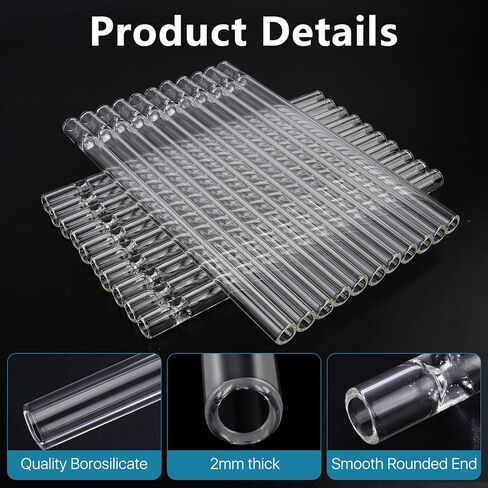 30 Pcs 8 Inch Borosilicate Glass Pipe, 12mm OD, 7mm ID, 2mm Thick Wall, High Heat Glass Blowing Tubes with 4 pcs Cleaning Brushes, for Blowing, Lampworking, Industrial Use in Saudi Arabia