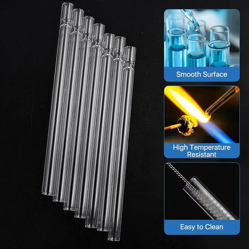 30 Pcs 8 Inch Borosilicate Glass Pipe, 12mm OD, 7mm ID, 2mm Thick Wall, High Heat Glass Blowing Tubes with 4 pcs Cleaning Brushes, for Blowing, Lampworking, Industrial Use in Saudi Arabia