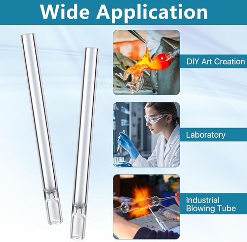30 Pcs 8 Inch Borosilicate Glass Pipe, 12mm OD, 7mm ID, 2mm Thick Wall, High Heat Glass Blowing Tubes with 4 pcs Cleaning Brushes, for Blowing, Lampworking, Industrial Use in Saudi Arabia