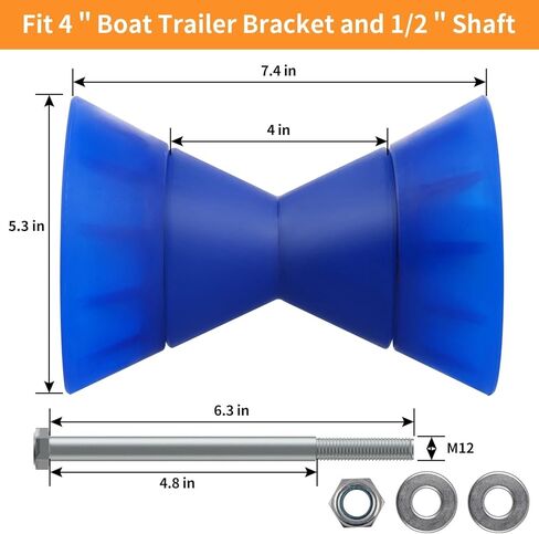 مجموعة أسطوانة مقطورة القارب مقاس 4 بوصات، أسطوانة مقوسة من مادة TPU مع قضبان، ووقفة القوس مع أجراس نهاية، تناسب عمود 1/2 بوصة ودعامة مقطورة 4 بوصة in Kuwait