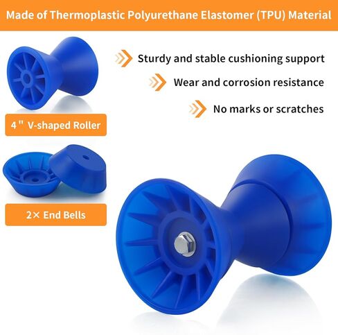 مجموعة أسطوانة مقطورة القارب مقاس 4 بوصات، أسطوانة مقوسة من مادة TPU مع قضبان، ووقفة القوس مع أجراس نهاية، تناسب عمود 1/2 بوصة ودعامة مقطورة 4 بوصة in Kuwait
