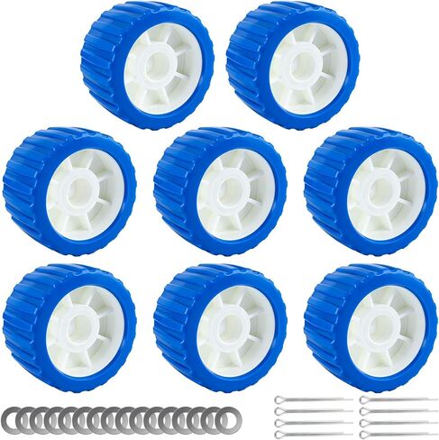 ORLANG 3" Width x 5" OD Heavy Duty Boat Trailer Ribbed Wobble Rollers, Boat Trailer Roller,Boat Wobble Roller,Marine Ribbed Wobble Roller Kit with Washers and pins (Blue/Black/Yellow) in Saudi Arabia