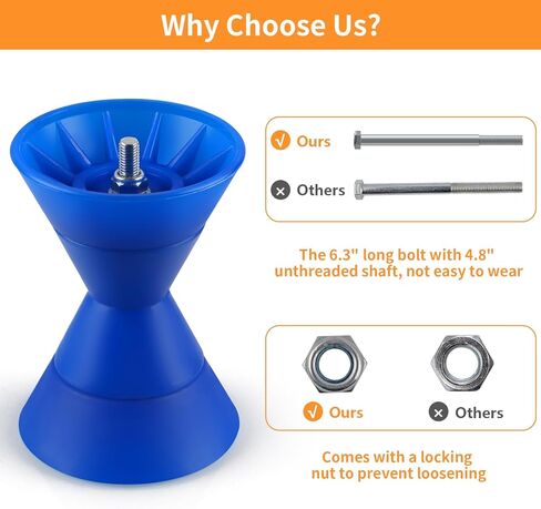 مجموعة أسطوانة مقطورة القارب مقاس 4 بوصات، أسطوانة مقوسة من مادة TPU مع قضبان، ووقفة القوس مع أجراس نهاية، تناسب عمود 1/2 بوصة ودعامة مقطورة 4 بوصة in Kuwait