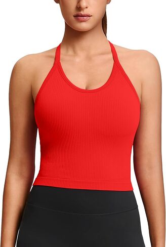 MathCat Workout Crop Tank Tops for Women-Spaghetti Straps Racerback Longline Sports Bras Ribbed Padded Yoga Tops in Saudi Arabia