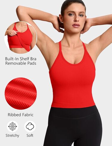 MathCat Workout Crop Tank Tops for Women-Spaghetti Straps Racerback Longline Sports Bras Ribbed Padded Yoga Tops in Saudi Arabia