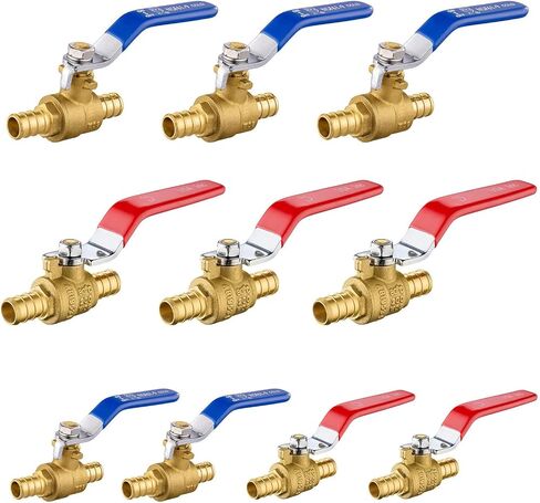 10 عبوات من صمامات الكرة، صمام إيقاف تجعيد Pex مقاس 3/4 بوصة أزرق، صمام كروي كامل المنفذ Pex B للمياه الساخنة والباردة، معتمد من NSF/ANSI 61 in Kuwait