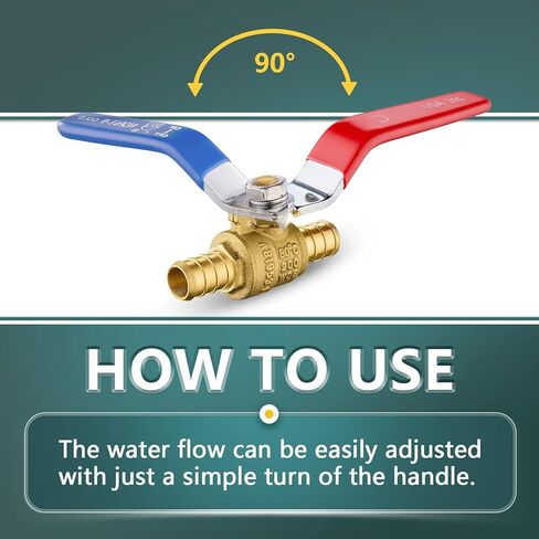 10 عبوات من صمامات الكرة، صمام إيقاف تجعيد Pex مقاس 3/4 بوصة أزرق، صمام كروي كامل المنفذ Pex B للمياه الساخنة والباردة، معتمد من NSF/ANSI 61 in Kuwait