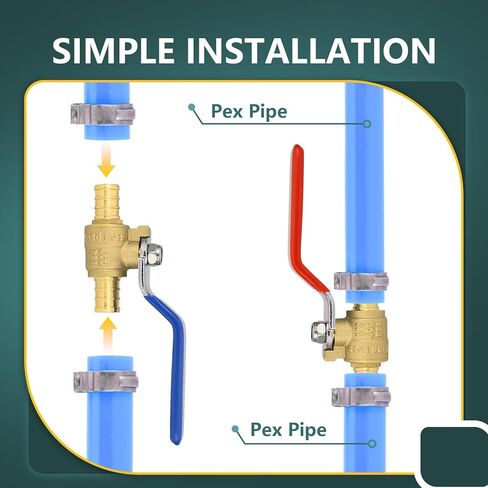 10 عبوات من صمامات الكرة، صمام إيقاف تجعيد Pex مقاس 3/4 بوصة أزرق، صمام كروي كامل المنفذ Pex B للمياه الساخنة والباردة، معتمد من NSF/ANSI 61 in Kuwait