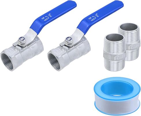 Dnyta 2 Pcs Standard Port Ball Valve 3/4 Inch, Stainless Steel 304 Female x Female Heavy Duty 3/4 Gas Valve Switch with Hex Threaded Straight-through Joints and Raw Material Belt, for Water, Oil, Gas in Kuwait