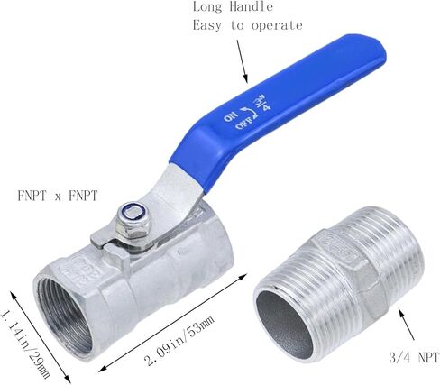 Dnyta 2 Pcs Standard Port Ball Valve 3/4 Inch, Stainless Steel 304 Female x Female Heavy Duty 3/4 Gas Valve Switch with Hex Threaded Straight-through Joints and Raw Material Belt, for Water, Oil, Gas in Kuwait