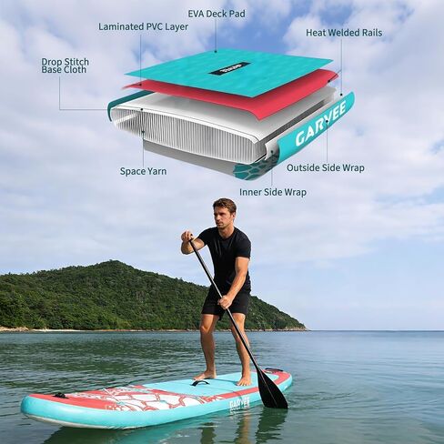 GarveeLife Inflatable Stand Up Paddle Board with Premium SUP Paddle Board Accessories, Wide Stable Design, Non-Slip EVA Deck Pad, Built-in Camera Mount, for Adults & Youth, 10'6"/11'/11'5" in Saudi Arabia