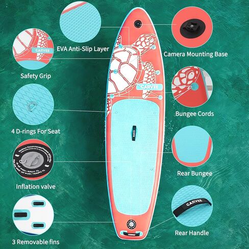 GarveeLife Inflatable Stand Up Paddle Board with Premium SUP Paddle Board Accessories, Wide Stable Design, Non-Slip EVA Deck Pad, Built-in Camera Mount, for Adults & Youth, 10'6"/11'/11'5" in Saudi Arabia