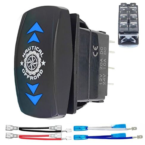 أعلى/أسفل 8 دبوس DPDT مفتاح الروك اللحظي، (ON)-Off-(ON) 12V-24V 3 مواضع تبديل السهم المحفور بالليزر لعكس المحرك، القارب، مقبس RV، المحرك الخطي - مجموعة أسلاك التوصيل (بدون لوحة، أزرق) in Kuwait