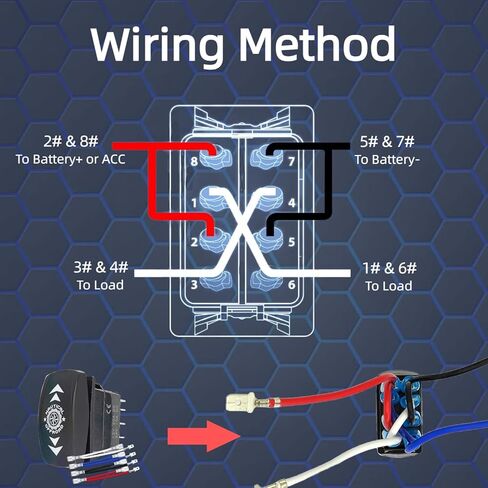 أعلى/أسفل 8 دبوس DPDT مفتاح الروك اللحظي، (ON)-Off-(ON) 12V-24V 3 مواضع تبديل السهم المحفور بالليزر لعكس المحرك، القارب، مقبس RV، المحرك الخطي - مجموعة أسلاك التوصيل (بدون لوحة، أزرق) in Kuwait