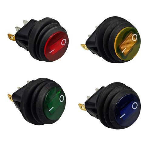 4Pcs Waterproof Round Rocker Toggle Switch, 2 Position 12V 20A SPST 3Pin ON-Off Car Auto Boat LED Light for Marine Truck RV KCD1-8-101NW, 4 Colors in Saudi Arabia