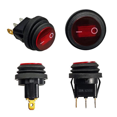 4Pcs Waterproof Round Rocker Toggle Switch, 2 Position 12V 20A SPST 3Pin ON-Off Car Auto Boat LED Light for Marine Truck RV KCD1-8-101NW, 4 Colors in Saudi Arabia