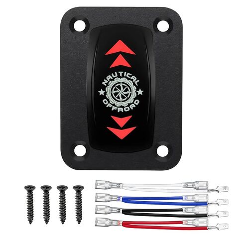 أعلى/أسفل 8 دبوس DPDT مفتاح الروك اللحظي، (ON)-Off-(ON) 12V-24V 3 مواضع تبديل السهم المحفور بالليزر لعكس المحرك، القارب، مقبس RV، المحرك الخطي - مجموعة أسلاك التوصيل (بدون لوحة، أزرق) in Kuwait