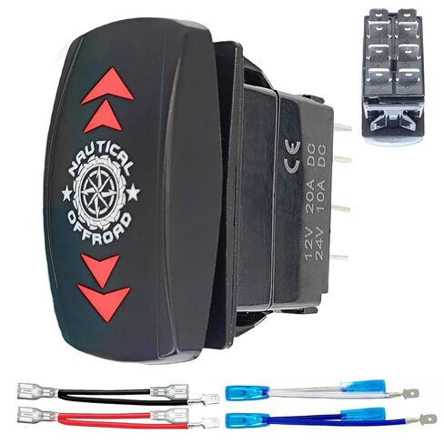 أعلى/أسفل 8 دبوس DPDT مفتاح الروك اللحظي، (ON)-Off-(ON) 12V-24V 3 مواضع تبديل السهم المحفور بالليزر لعكس المحرك، القارب، مقبس RV، المحرك الخطي - مجموعة أسلاك التوصيل (بدون لوحة، أزرق) in Kuwait