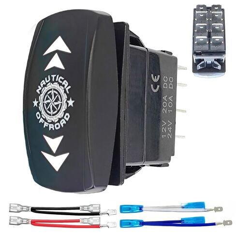 أعلى/أسفل 8 دبوس DPDT مفتاح الروك اللحظي، (ON)-Off-(ON) 12V-24V 3 مواضع تبديل السهم المحفور بالليزر لعكس المحرك، القارب، مقبس RV، المحرك الخطي - مجموعة أسلاك التوصيل (بدون لوحة، أزرق) in Kuwait